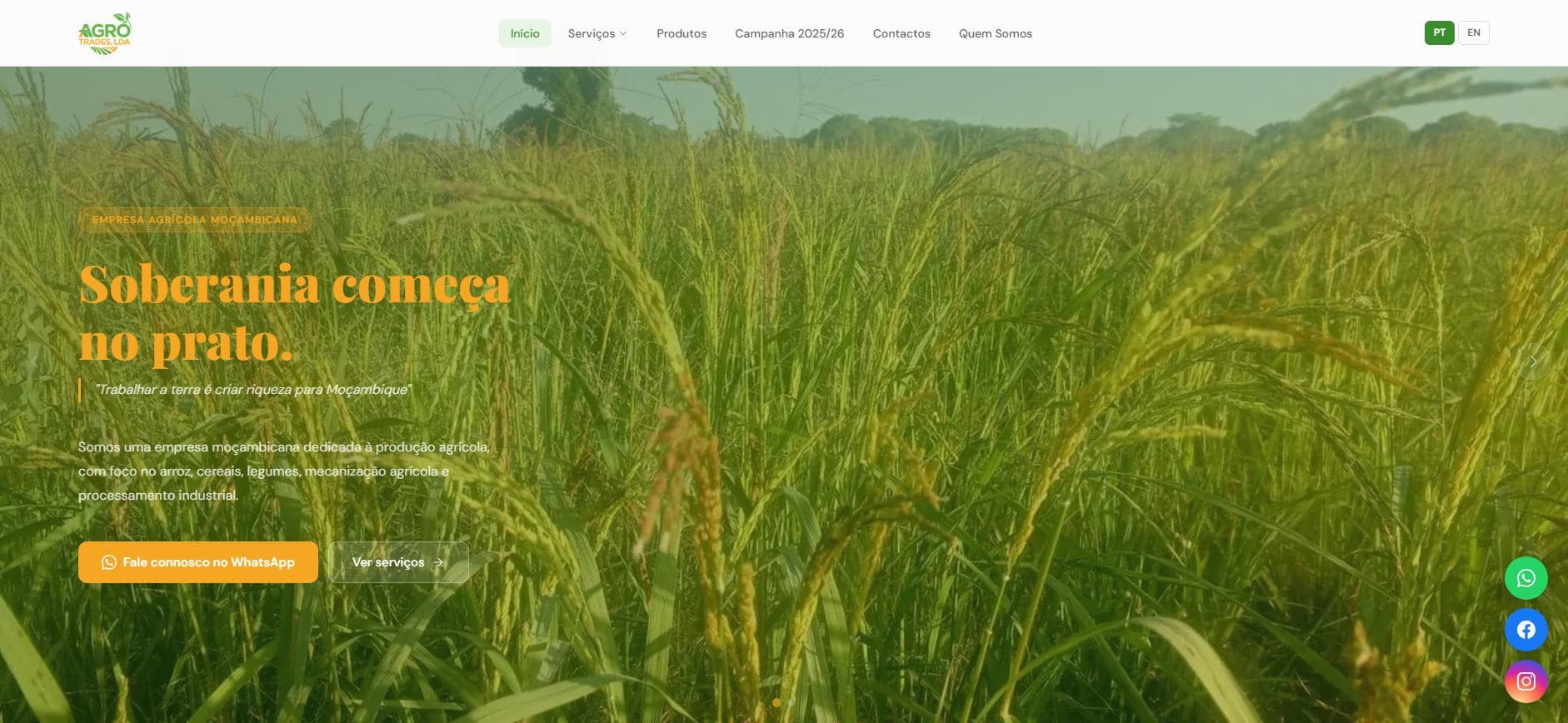 Captura de ecrã do projeto Agro Trades